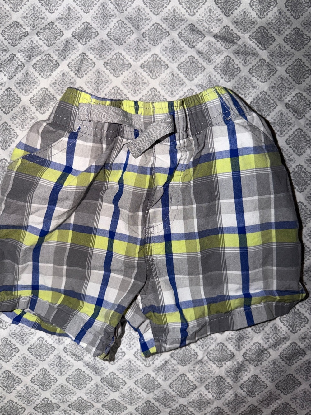 Plaid Elastic Waist Shorts with Yellow and Blue Accents